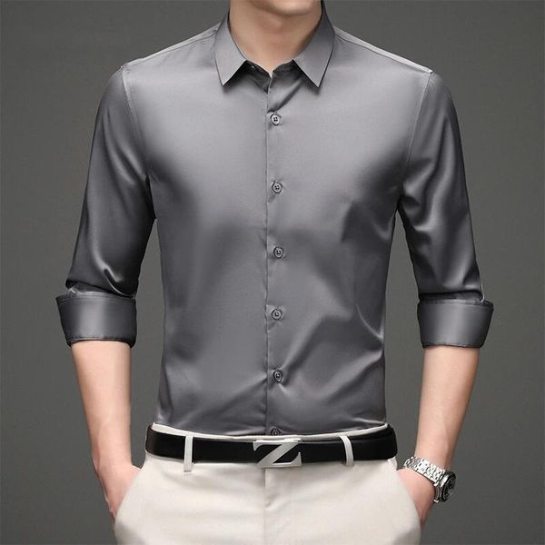 

men's casual shirts multiple colors business non iron long sleeve for men solid classic dress office stretch white shirt camisas, White;black