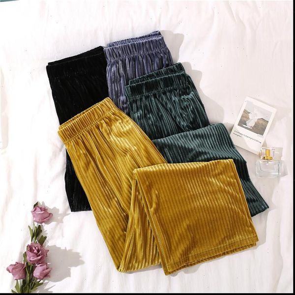

autumn winter corduroy trousers wide women capris leg warm fashion casual chic high waist, Black;white