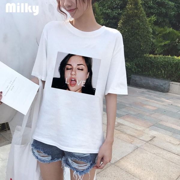

women's t-shirt summer love women printing t shirt harajuku casual loose fashion short-sleeved bf plus size, White