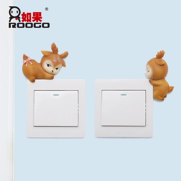 

if luminous stickers creative cartoon cute deer switch paste socket room wall decoration resin