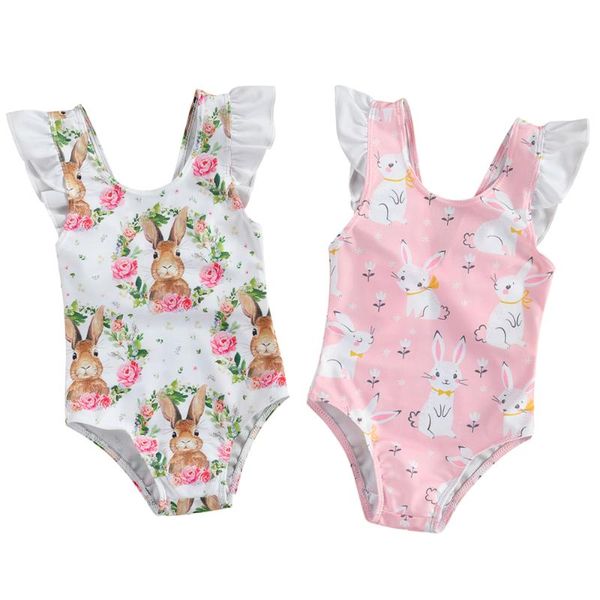 

one-pieces easter pattern printed piece swimsuit sweet little girls fashion cute ruffle sleeve bathing beach vacation swimwear 0-3t, Black