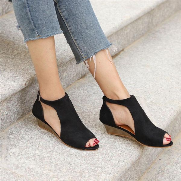 

sandalias mujer 2021 high heels women sandals ladies shoes comfortable summer woman wedges gladiator sandalet, Black
