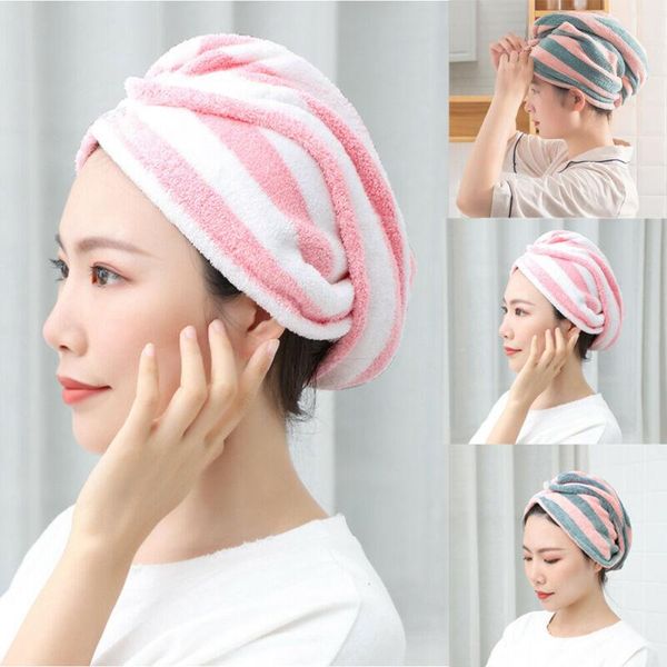 

towel quick dry magic hair turban microfibre wrap bath cap striped