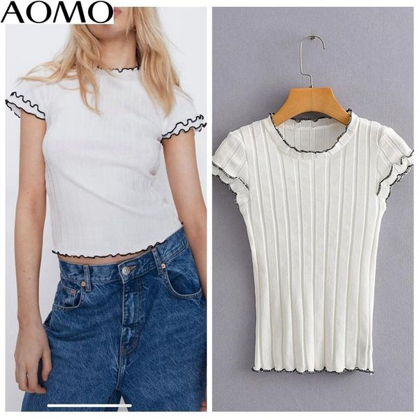 

women's sweaters aomo 2021 korea chic women slim sweet sweater ruffles short sleeve ladies school style knitted jumper ai02a, White;black