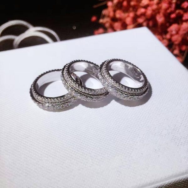 

cluster rings exquisite three-layer square zircon engagement ring wedding 925 sterling silver sparkling women's jewelry, Golden;silver