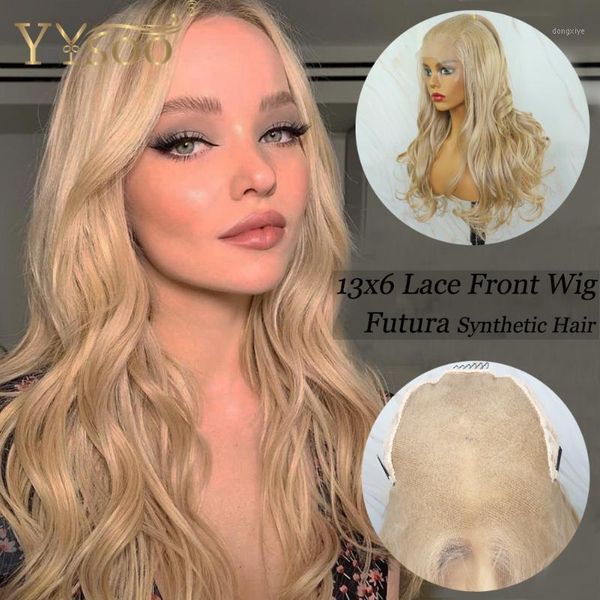 

yysoo13x6 futura synthetic lace front blonde wig 103color half hand tied japan heat resistant fiber hair replacement wavy wigs1, Black