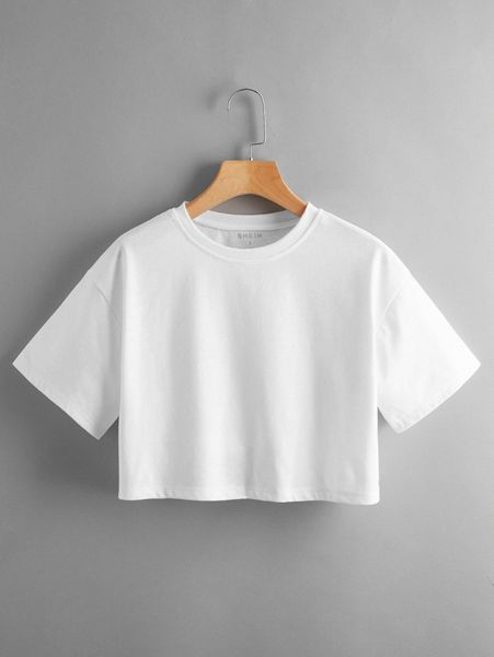 

solid crew neck crop tee o8ux#, White