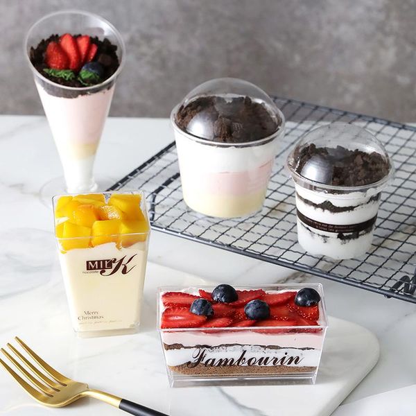 

disposable cups & straws 50pcs net red mousse cup dessert yogurt pudding baking party tiramisu cake transparent plastic box with lid