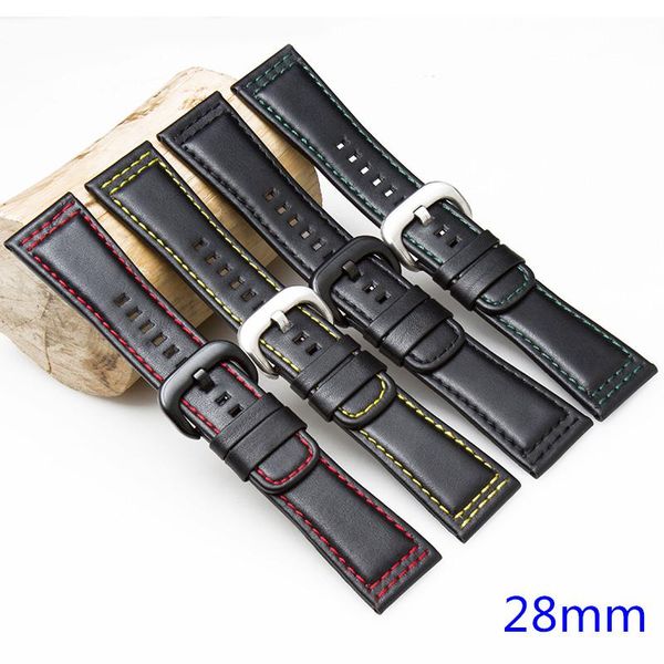 

watch bands genuine leather watchband black with red/green stitching thread calfskin strap for seven-friday 28mm, Black;brown