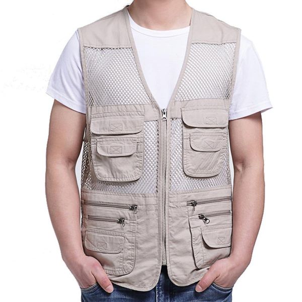 

men's vests outdoor fishing pography multi-pocket mesh vest cotton men's shoulder thin summer mens jacket coat men, Black;white