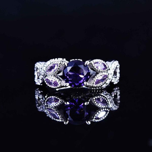 

wedding rings vintage silver plated twine purple crystal zircon for women shine cz stone inlay fashion jewelry party gift ring, Slivery;golden