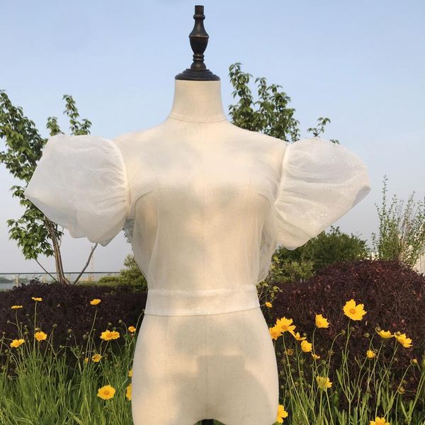 

wraps & jackets short sleeve wedding jacket tulle bridal bolero for party coat wear inside, White
