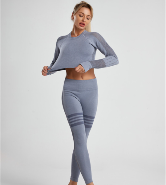 

yoga outfits 2pcs/set vital women sport suit set gym workout clothes long sleeve fitness crop + high waist energy, White;red