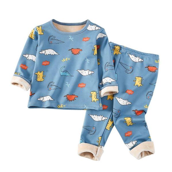 

clothing sets kids girls boys clothes children winter casual warm thick pajamas for cute cartoon print 2pcs/set homesuit, White