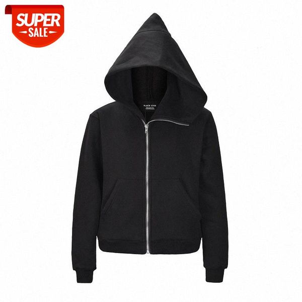 

men's sweater ro dark wind oblique zipper pure black wizard hooded #uv4v