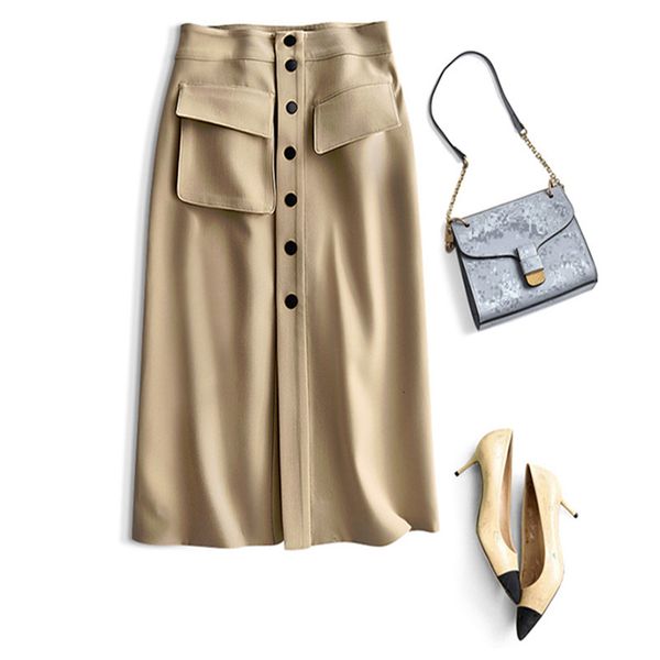 

skirts asymmetric cut a-line high waist single breasted one-step skirt, Black