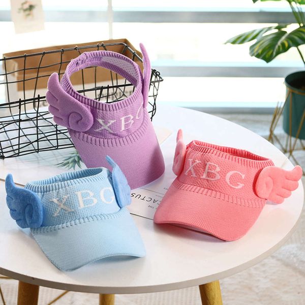 

children's sun hat outdoor travel cartoon embroidery boy and girl angel cap, Yellow