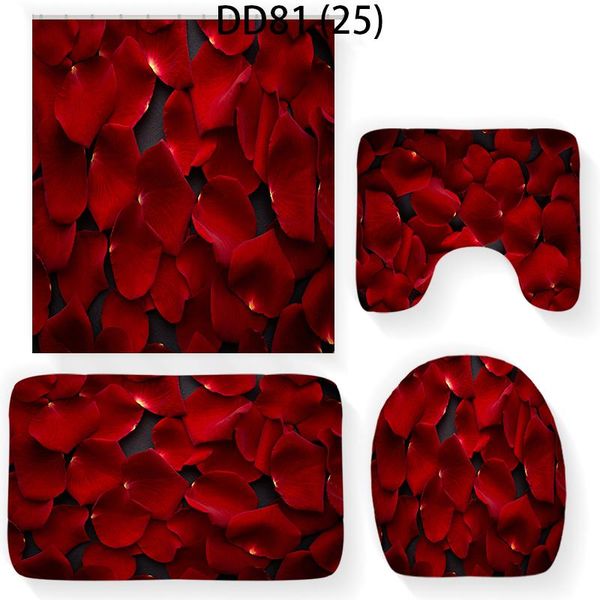 

red and blue roses bathroom set waterproof shower curtain polyester curtains home