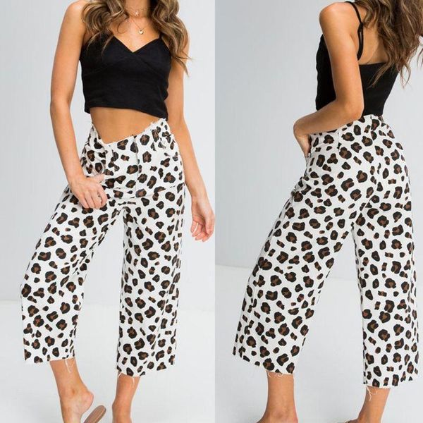 

women's pants & capris 2021 women streetwear casual leopard printed high waist wide leg trousers, Black;white