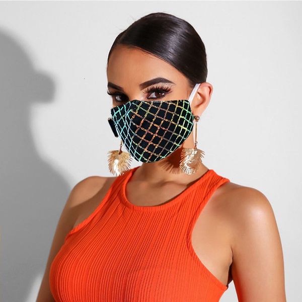 

flash diamond printed ladies floral crystals jewellery bling masks ice silk black nightclub wear decoration women