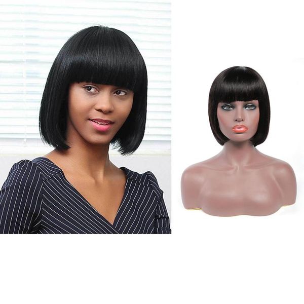 

hair bulks short bob with bangs brazilian straight for black women human glueless full machine made