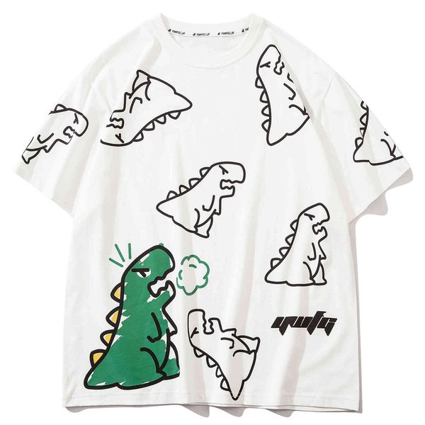 

men's t-shirts lacible summer tees shirts mens harajuku cartoon dinosaur print tshirts cotton fashion casual short sleeve uni, White;black