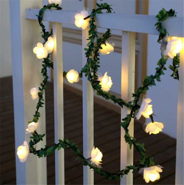 

strings 1.5m 3m 6m rose flower vine led string lights battery/usb operated green leaf garland lamp for valentine's day wedding christma