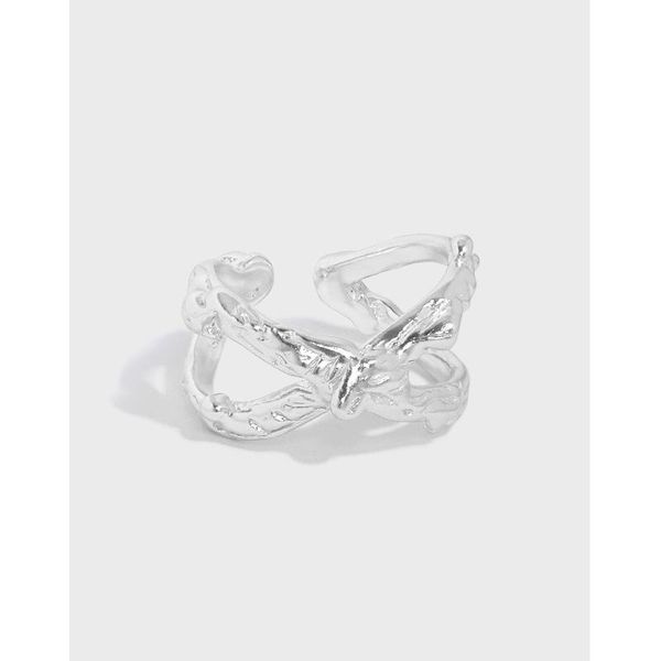 

cluster rings shanice s925 sterling silver open ring minimalist irregular surface x-shaped texture for women girls party jewelry gift, Golden;silver