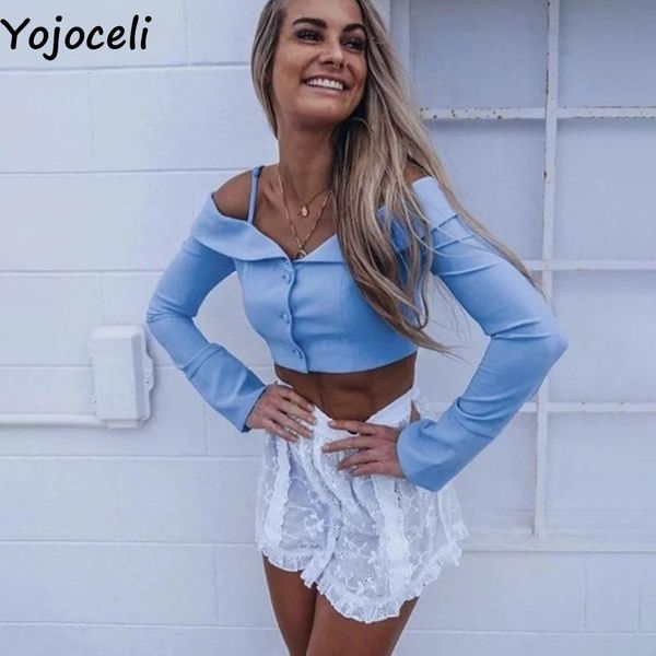 

yojoceli elegant strap ruffle button blazer women autumn casual streetwear outerwear cool off shoulder short ladies women's suits & bla, White;black