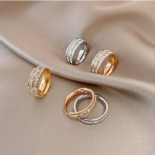 

wedding rings for women vintage rose gold color luxury zirconia men's ring couple stainless steel jewelry 2021 trend, Slivery;golden