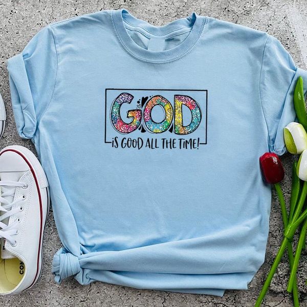 

women's t-shirt god is good all the time christian tshirt women cotton female religious clothing jesus church graphic tee bleessed drop, White