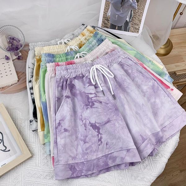 

women's shorts all-match women tie dye short pant summer casual lady loose solid leisure female workout waistband skinny stretch, White;black