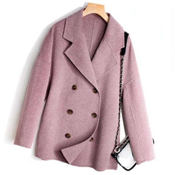 

women's wool & blends 2021 autumn 100% double-faced woolen coats for women spring fashion double breasted korean jacket manteau femme h, Black