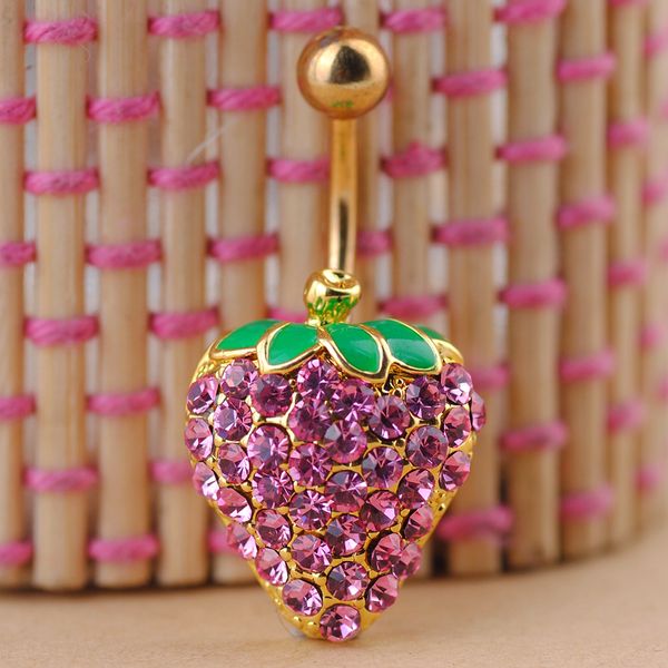 Charm Cute Pink Strawberry Belly Button Anelli Anti-allergia Acciaio inossidabile Sexy Lady Piercing Ombligo Body Jewelry per le donne