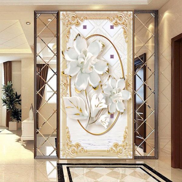 

wallpapers european 3d three dimensional relief lily wallpaper corridor porch mural background wall living room extended vertical version