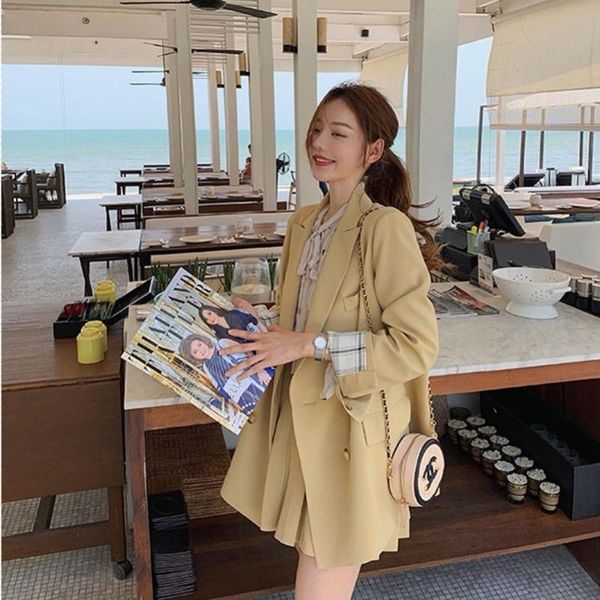 

women's tracksuits early autumn korean version loose and thin fashion all-match small suit jacket + a-line skirt two-piece summer, Gray