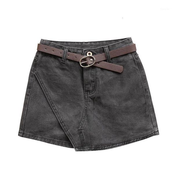 

women's shorts waist low denim mini a-line skirt washed jeans skirts women 2021 summer buttons, White;black