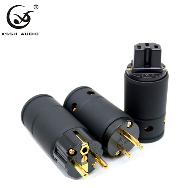

smart power plugs audio grade black metal shell gold plated pure copper high performance female male 3 wire grounding us eu iec ac plug