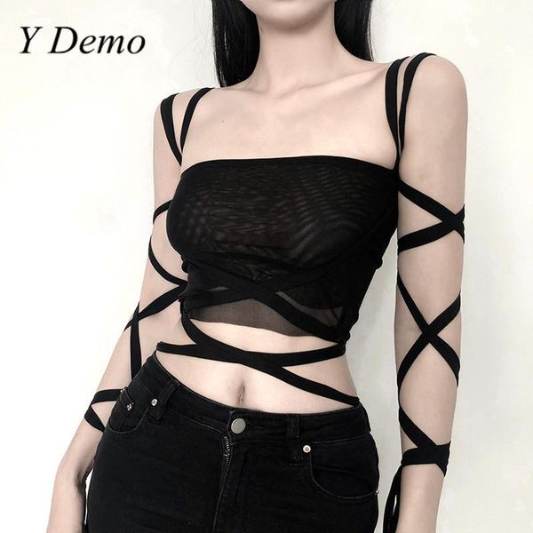

women's tanks & camis y demo harajuku bandage crop women techwear sleeveless summer casual clothing, White