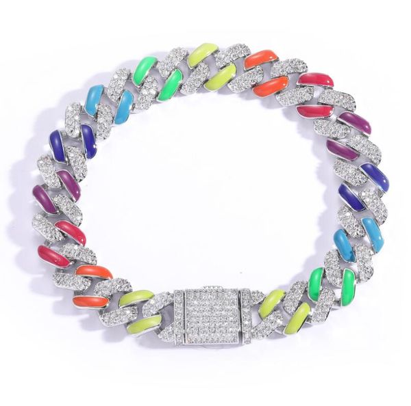 

12mm colorful cuban chain rainbow zircon personalized men's and women's hip hop jewelry, Black
