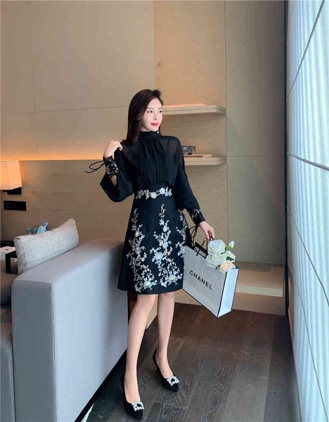 

two piece dress zawfl - a 2-piece set of women's walkway, long sleeved gauze shirt, elegant bow + beaded mini skirt, 2021, White