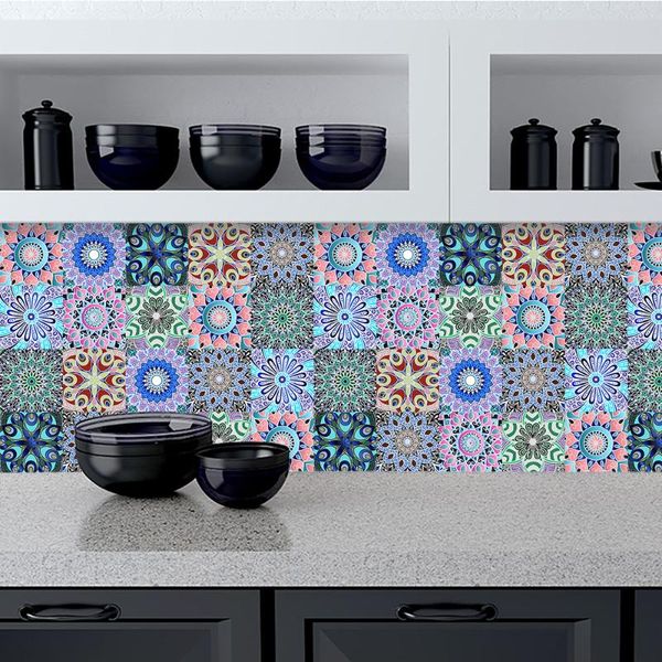 

wallpapers 10p pvc self adhesive wallpaper furniture renovation wall stickers color mandala waterproof tile cabinet for kitchen bathroom