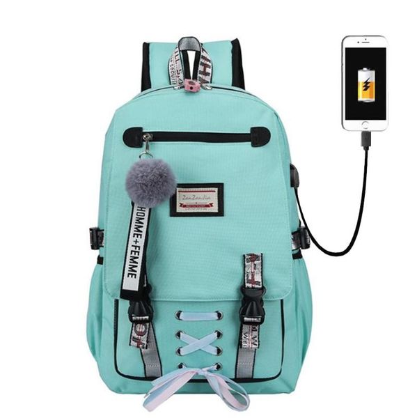 

teenage girls boys schoolbag backpack big school bags large usb printing bookbags student fashion ribbon bow 4 color