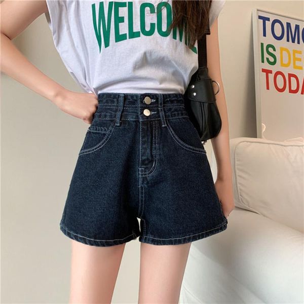 

women's jeans denim shorts women wide leg 2021 summer fashion clothing high waist button zipper pockets loose casual, Blue