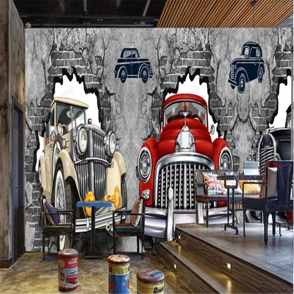 

wallpapers retro nostalgic broken wall mural car bar industrial decoration restaurant background paper papel de parede