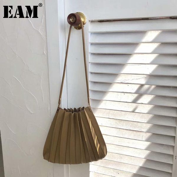 

[eam] women brief pleated solid pu leather flap personality all-match crossbody shoulder bag fashion tide 2021 18a2735 bags
