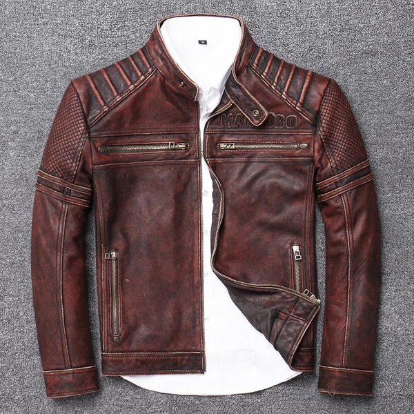 

men's leather & faux 100% genuine jacket men autumn winter clothes 2021 streetwear cow coat slim fit moto biker u-15718, Black