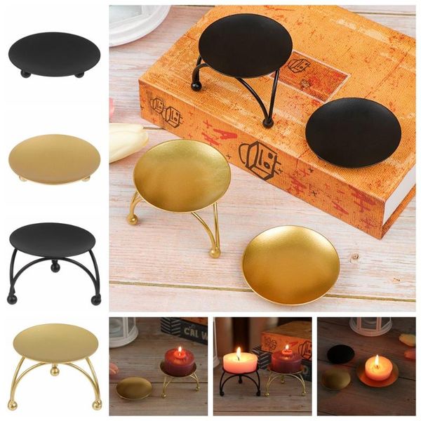 

candle holders black gold wedding ornament festival party supplies round plate candlestick wrought iron holder craft candelabra