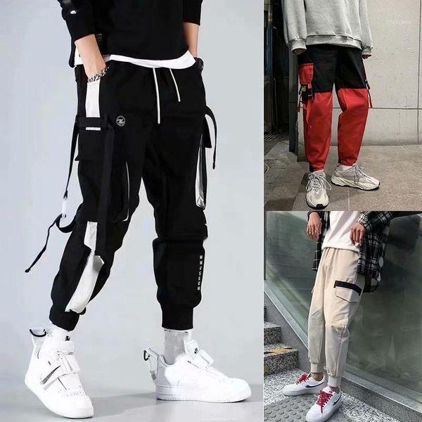 

fashion streetwear harajuku men's cargo pants casual mens hip-hop jogging sports pure cotton long trousers, Black