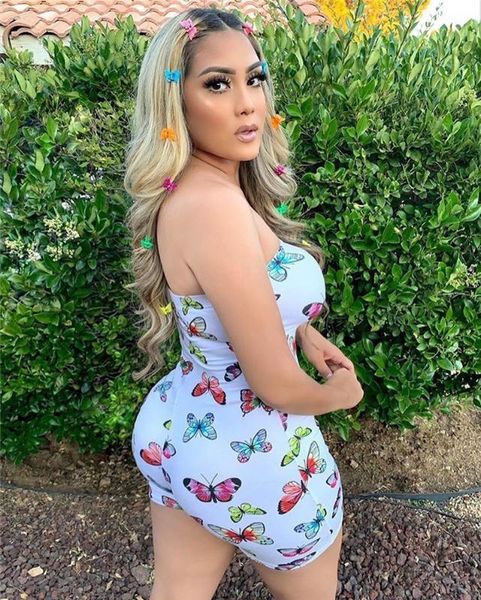 

women's jumpsuits & rompers butterfly animal print strapless off shoulder playsuit jumpsuit clubwear summer party short plus size uk5o, Black;white
